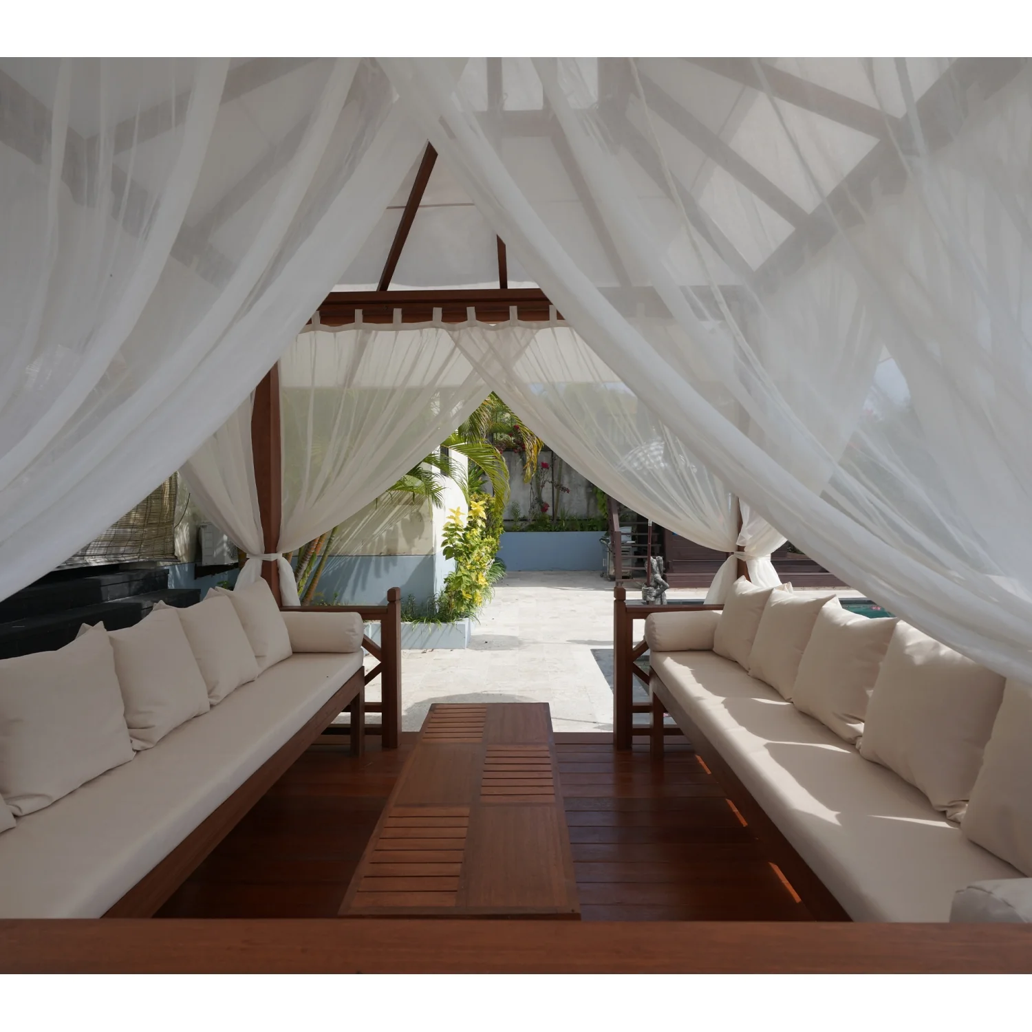 Exaco | 10x10 Ft Exquisite Handcrafted Solid Wood Gazebo With Canopy, Coffee Table and Benches From Bali Indonesia - Image 6