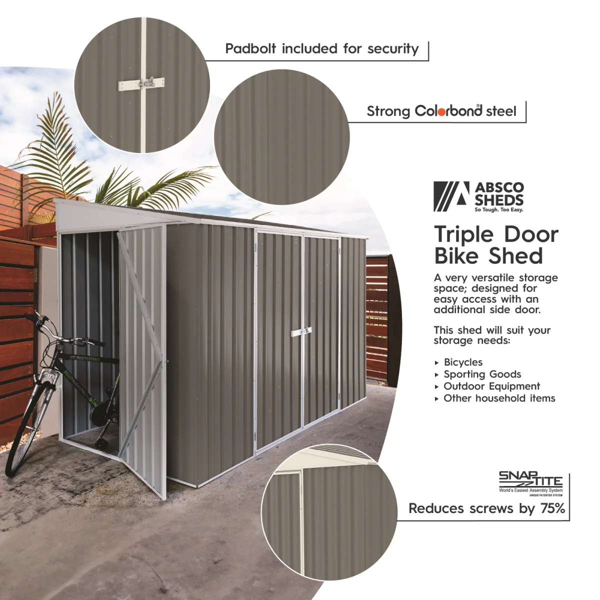 Absco | 10x5 ft Lean To Metal Bike Shed - Image 3