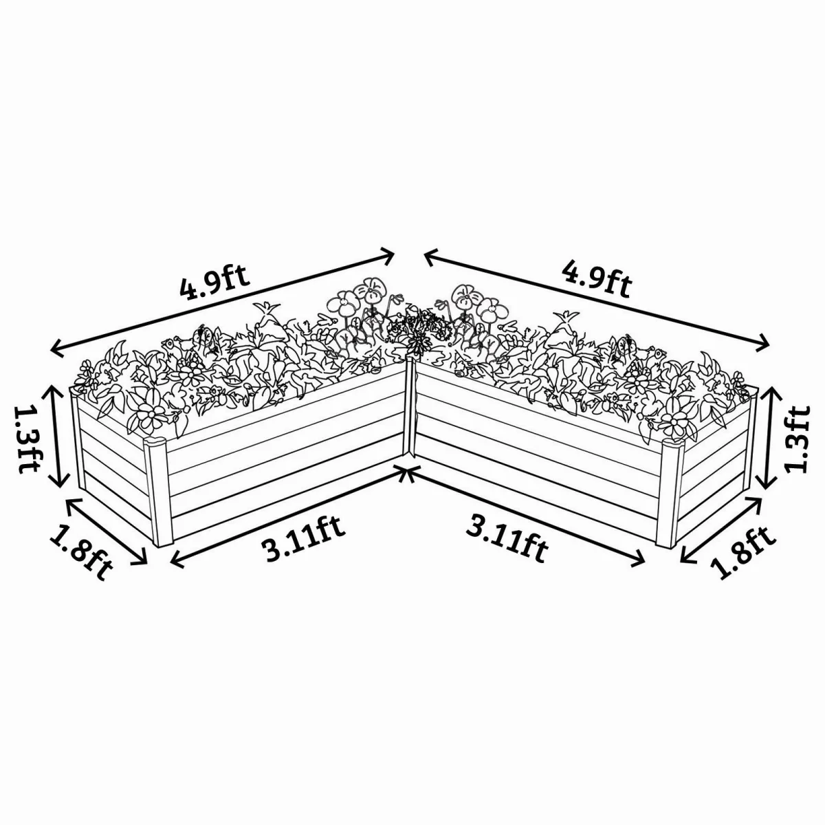 Absco | 4.9x4.9x1.3 ft L Shaped Raised Garden Bed - Woodland Gray - Image 8