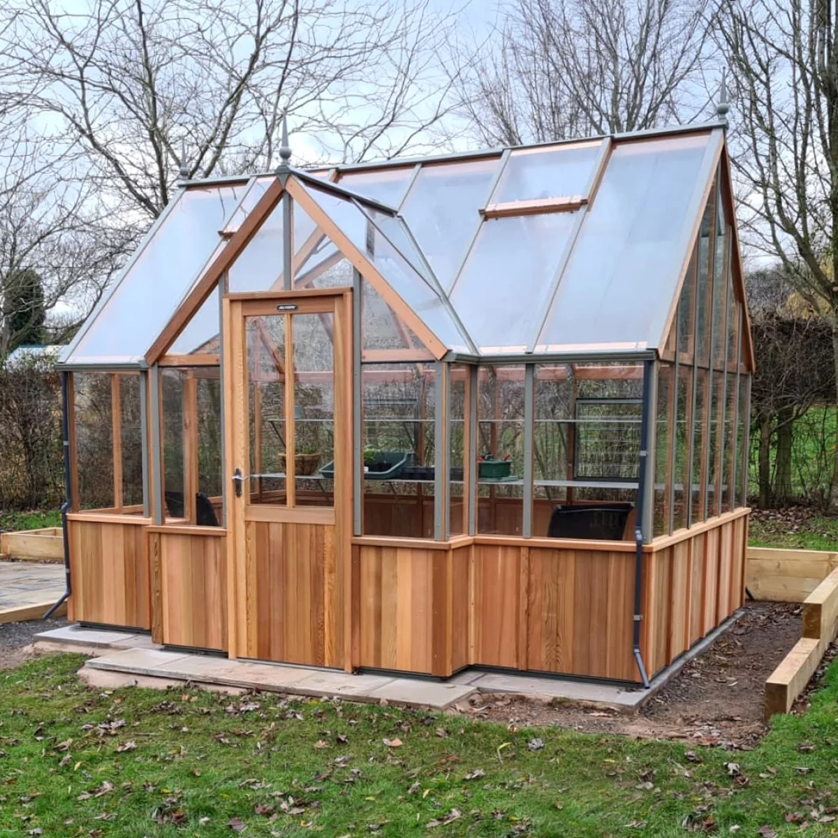 Alton | Cambridge Porch Victorian Half Board Cedar Orangery Greenhouse With 3mm Tempered Glass Glazing - 9 ft. 10 in. Wide - Image 25