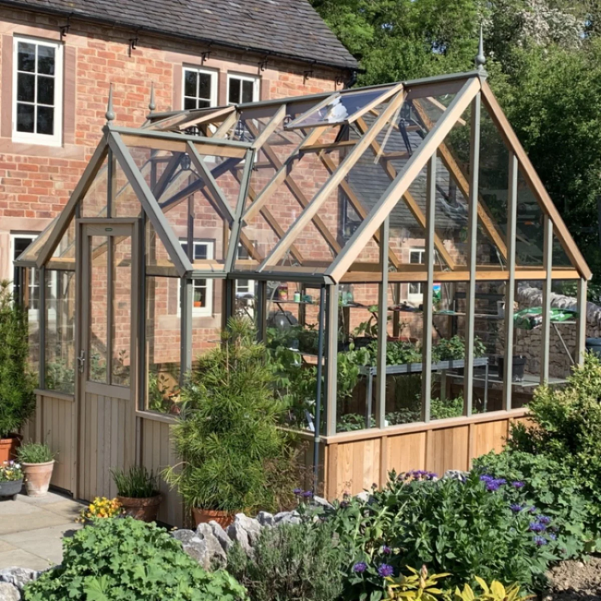Alton | Cambridge Porch Victorian Half Board Cedar Orangery Greenhouse With 3mm Tempered Glass Glazing - 9 ft. 10 in. Wide - Image 26