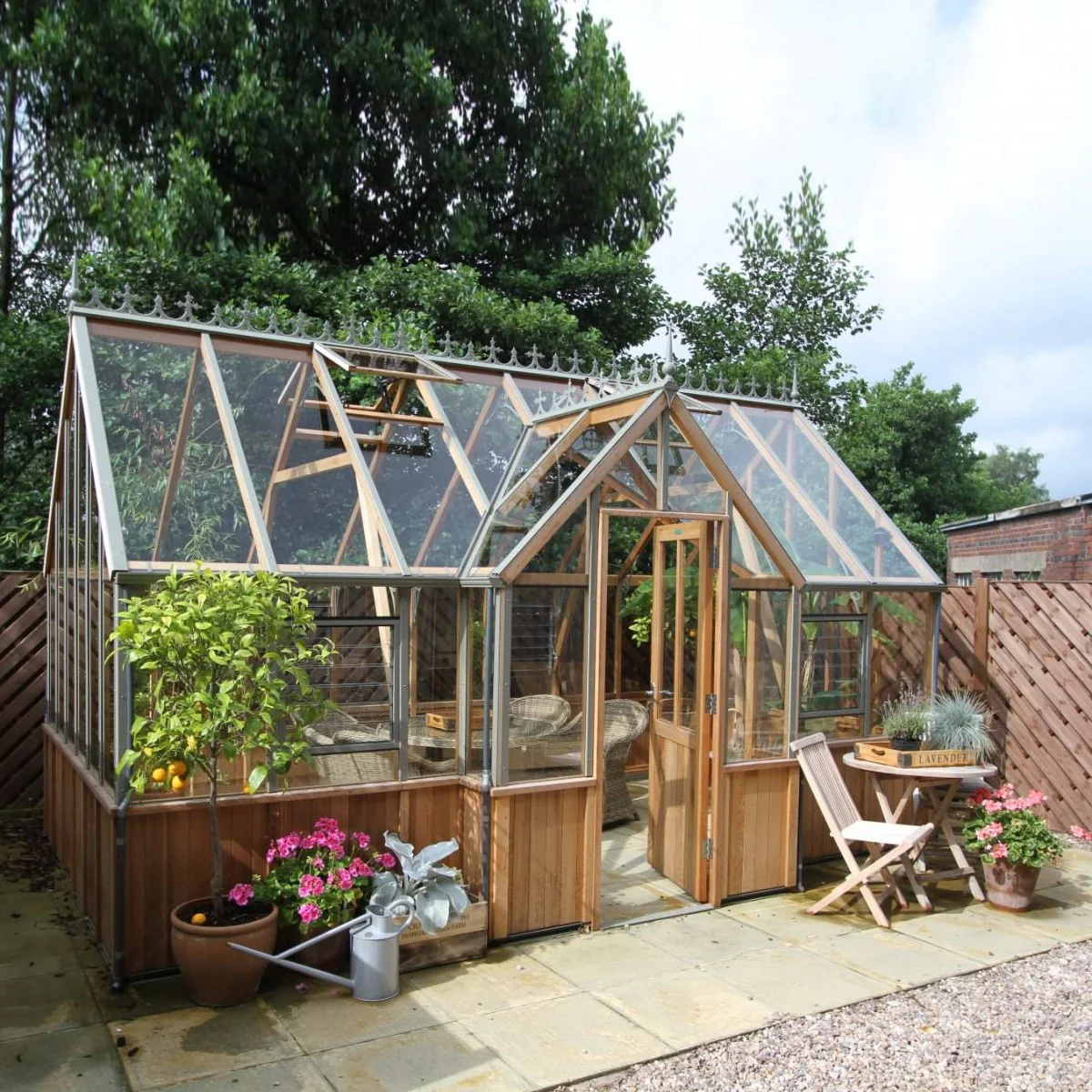Alton | Cambridge Porch Victorian Half Board Cedar Orangery Greenhouse With 3mm Tempered Glass Glazing - 9 ft. 10 in. Wide - Image 33