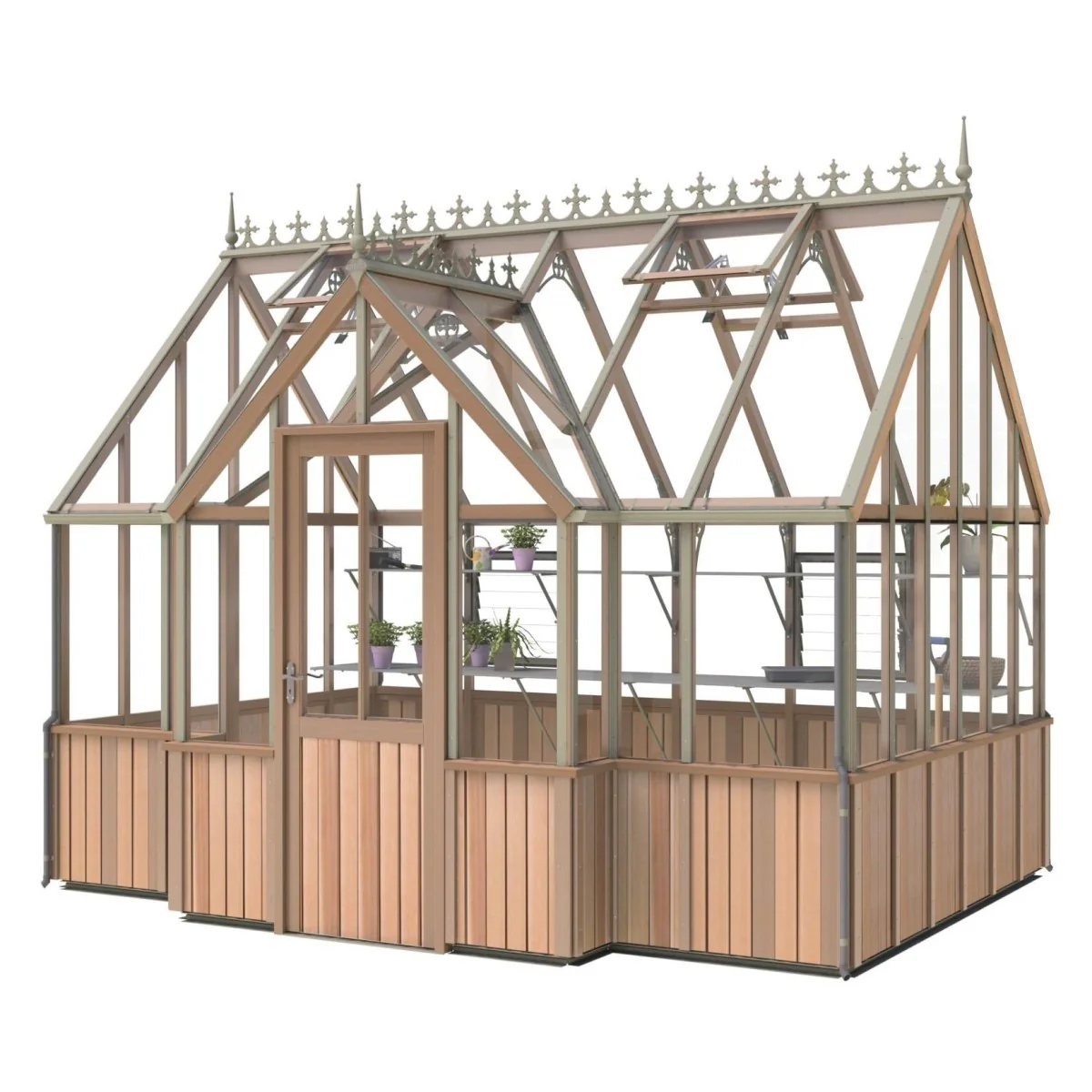 Alton | Cambridge Porch Victorian Half Board Cedar Orangery Greenhouse With 3mm Tempered Glass Glazing - 9 ft. 10 in. Wide - Image 35