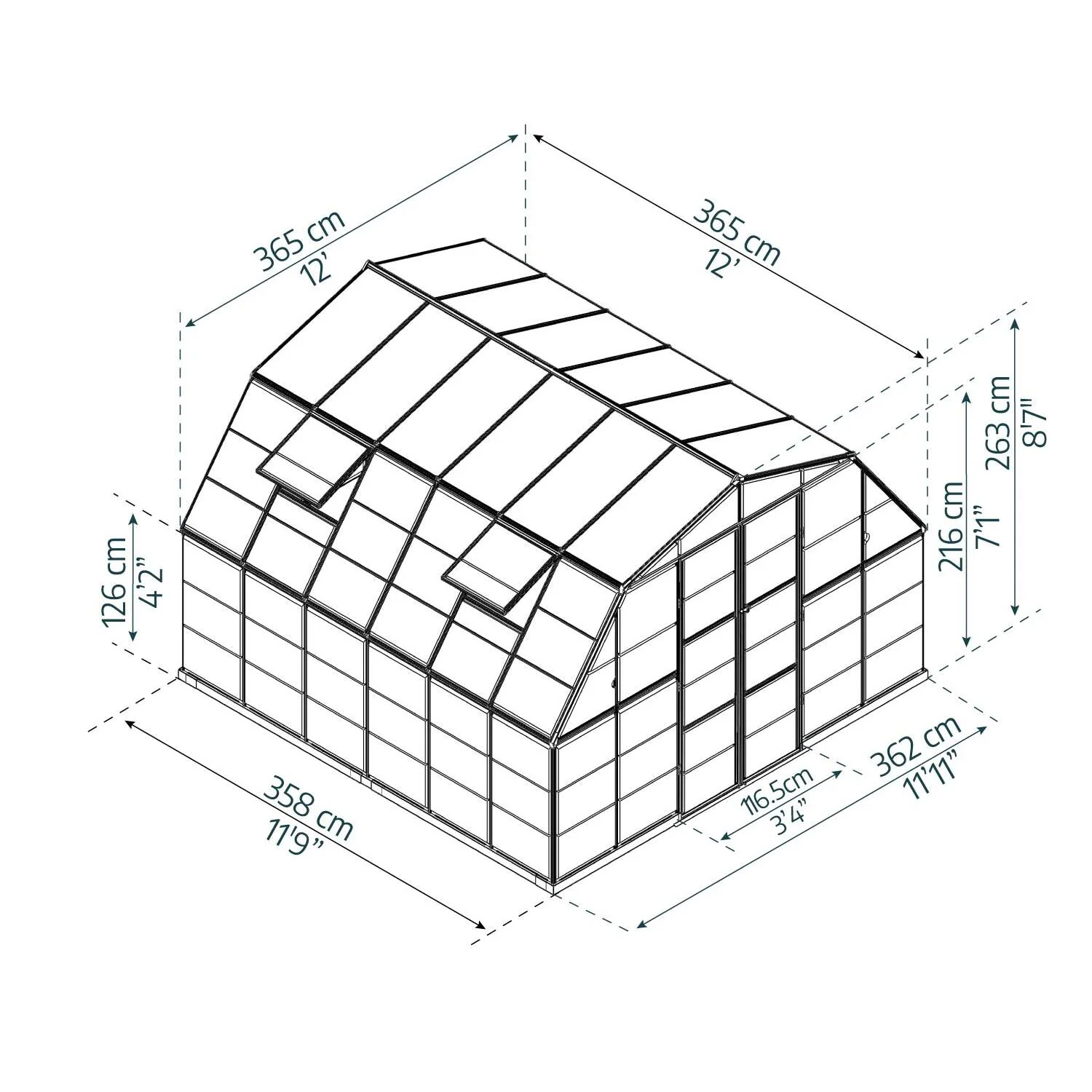 Palram - Canopia | 12x12 ft Americana Greenhouse Kit With 0.8mm Polycarbonate Glazing - Image 10
