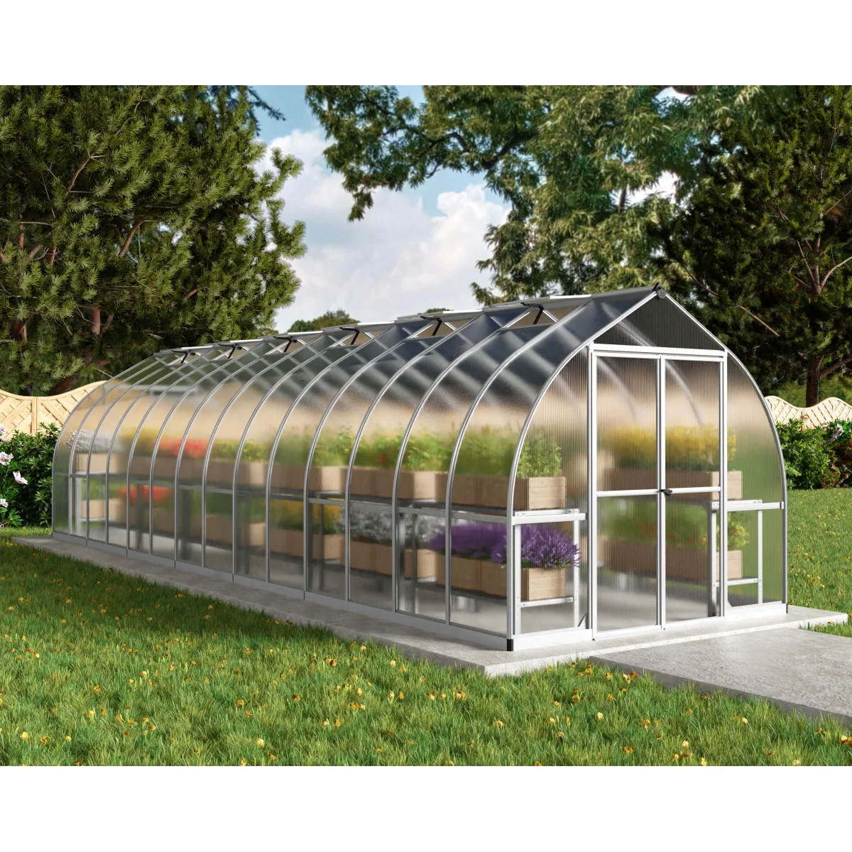 Palram - Canopia | Bella Greenhouse 8 ft Wide - Silver With 6mm Twin-wall Polycarbonate Glazing - Image 30
