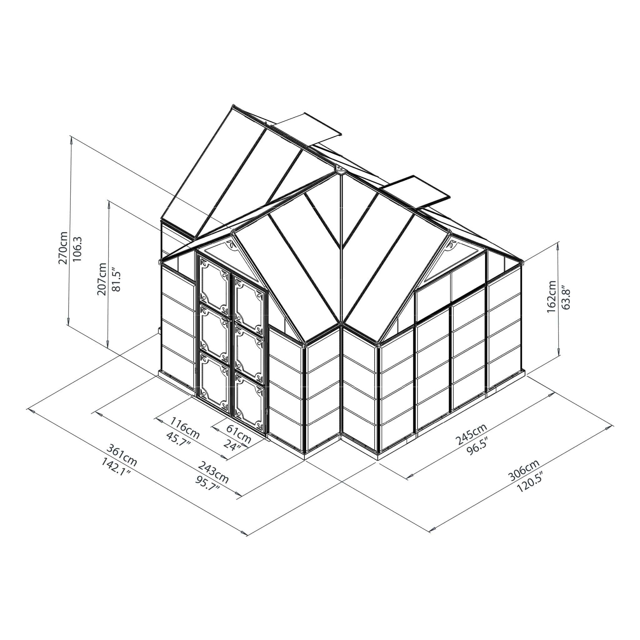 Palram - Canopia | 12x10 ft Chalet Greenhouse Kit - Gray With 0.8mm Polycarbonate Glazing - Image 10