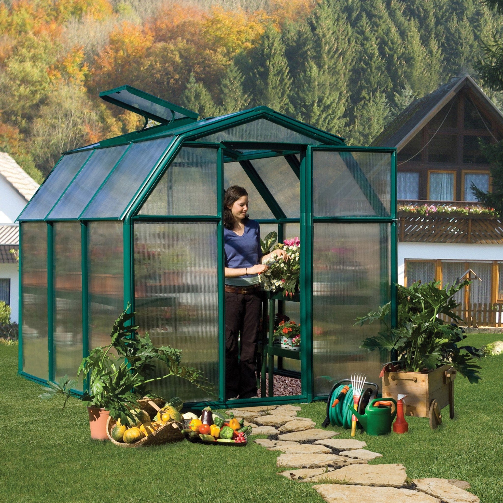 Palram - Canopia | EcoGrow Greenhouse Kit - 6 ft Wide - Green With 6mm Twin-wall Polycarbonate Glazing - Image 2