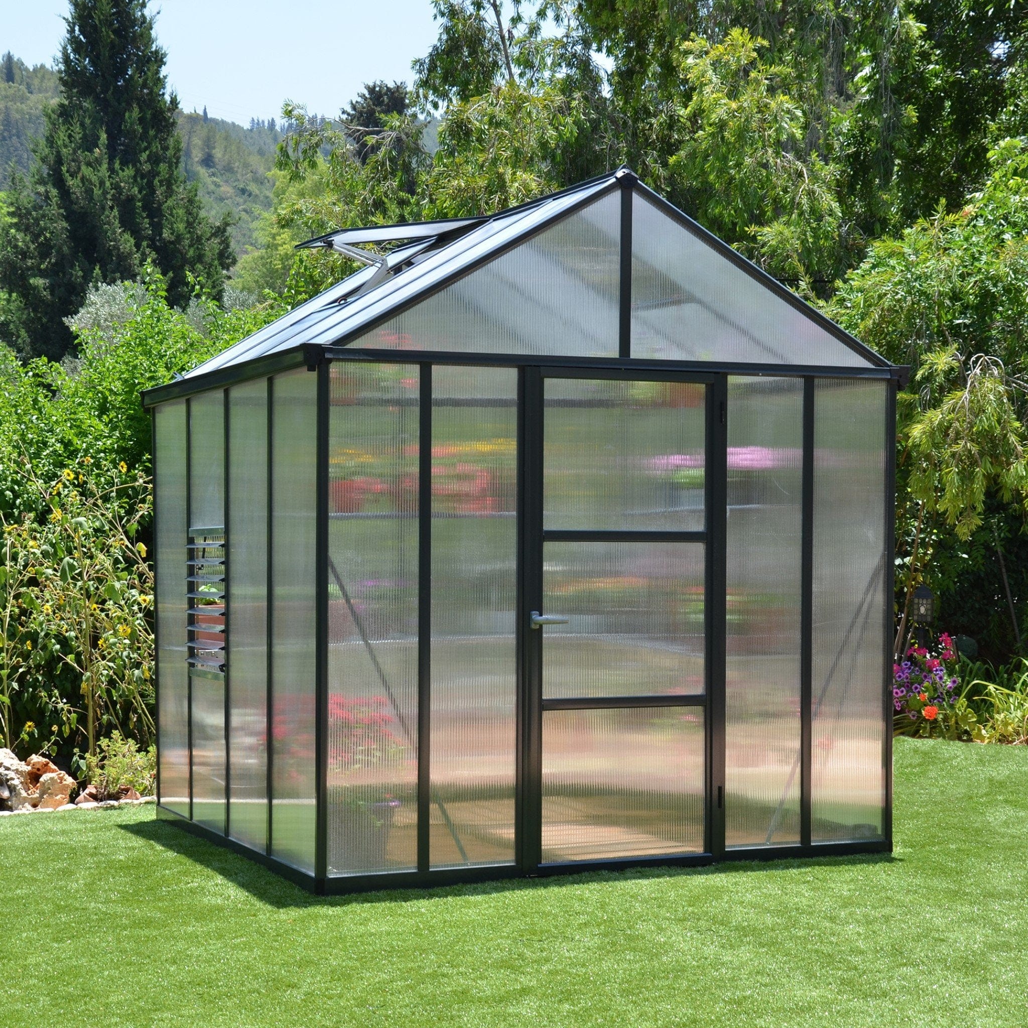 Palram - Canopia | Glory Premium Greenhouse Kit 8 ft Wide - Gray With 10mm Twin-wall Polycarbonate Glazing