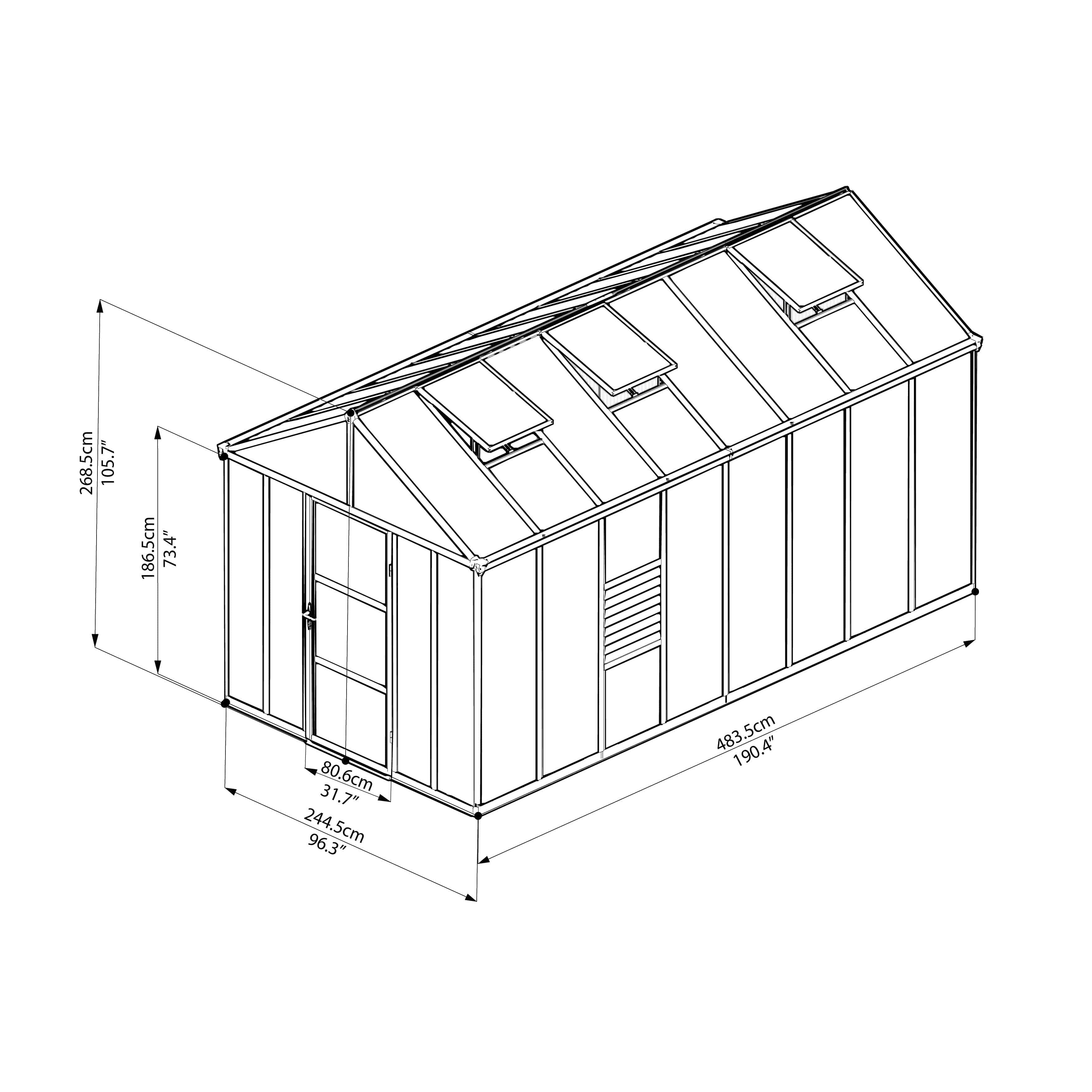 Palram - Canopia | Glory Premium Greenhouse Kit 8 ft Wide - Gray With 10mm Twin-wall Polycarbonate Glazing - Image 12
