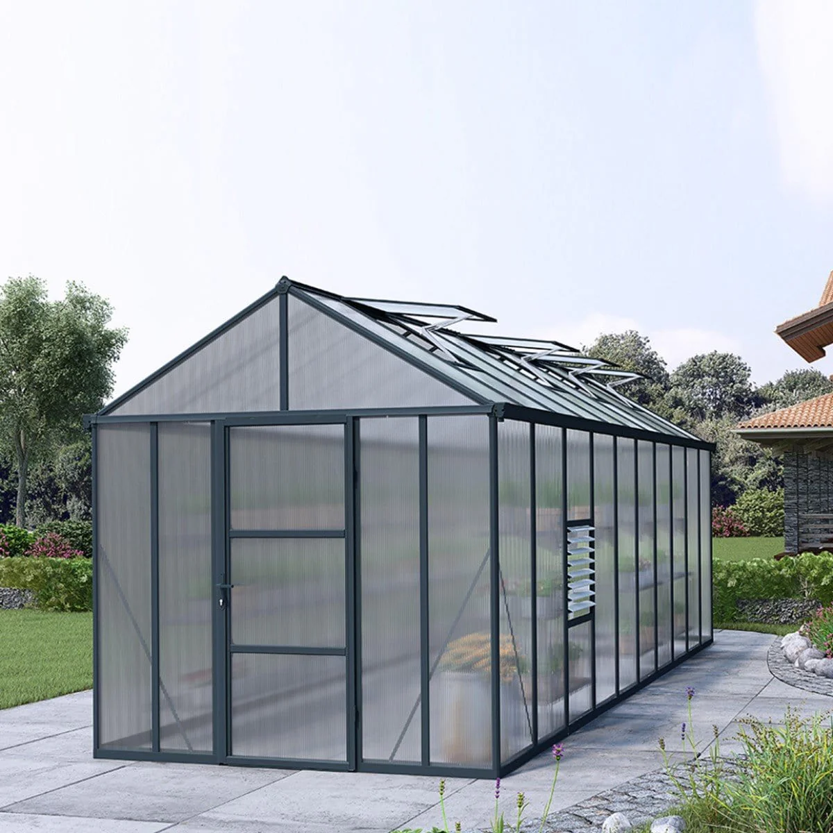 Palram - Canopia | Glory Premium Greenhouse Kit 8 ft Wide - Gray With 10mm Twin-wall Polycarbonate Glazing - Image 14