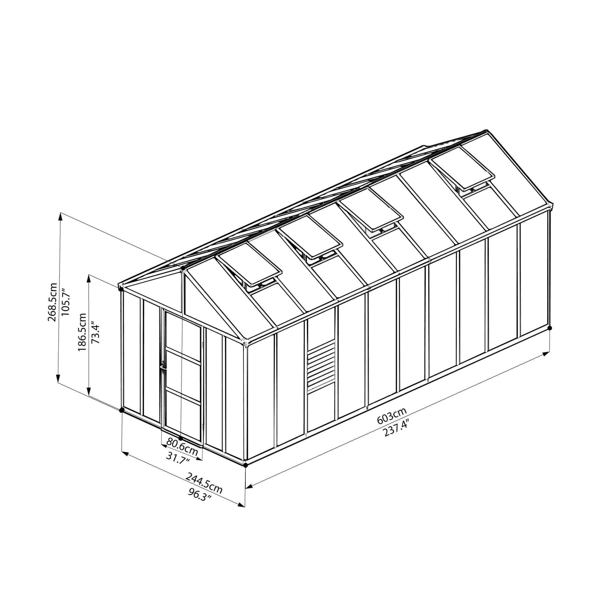 Palram - Canopia | Glory Premium Greenhouse Kit 8 ft Wide - Gray With 10mm Twin-wall Polycarbonate Glazing - Image 16