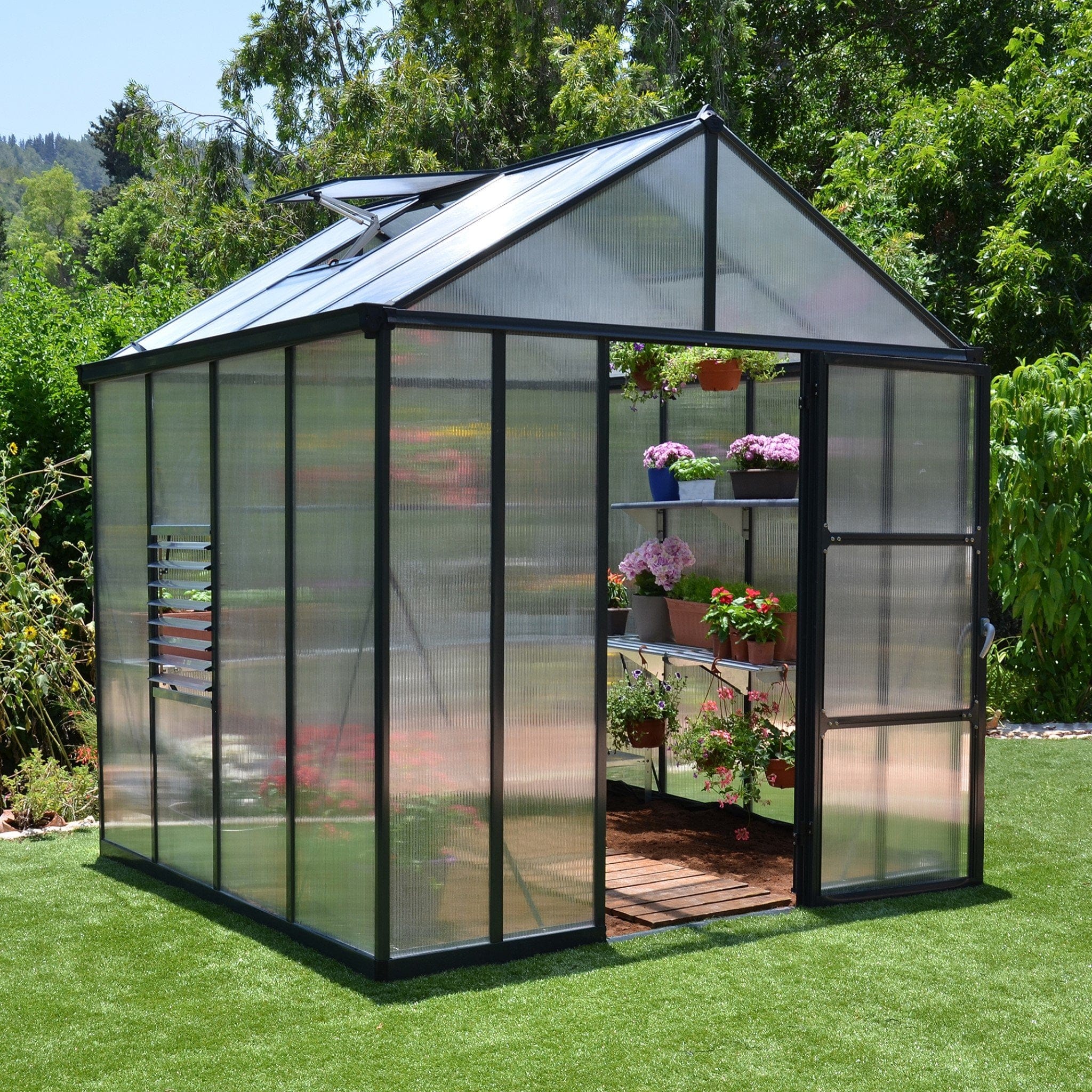 Palram - Canopia | Glory Premium Greenhouse Kit 8 ft Wide - Gray With 10mm Twin-wall Polycarbonate Glazing - Image 2