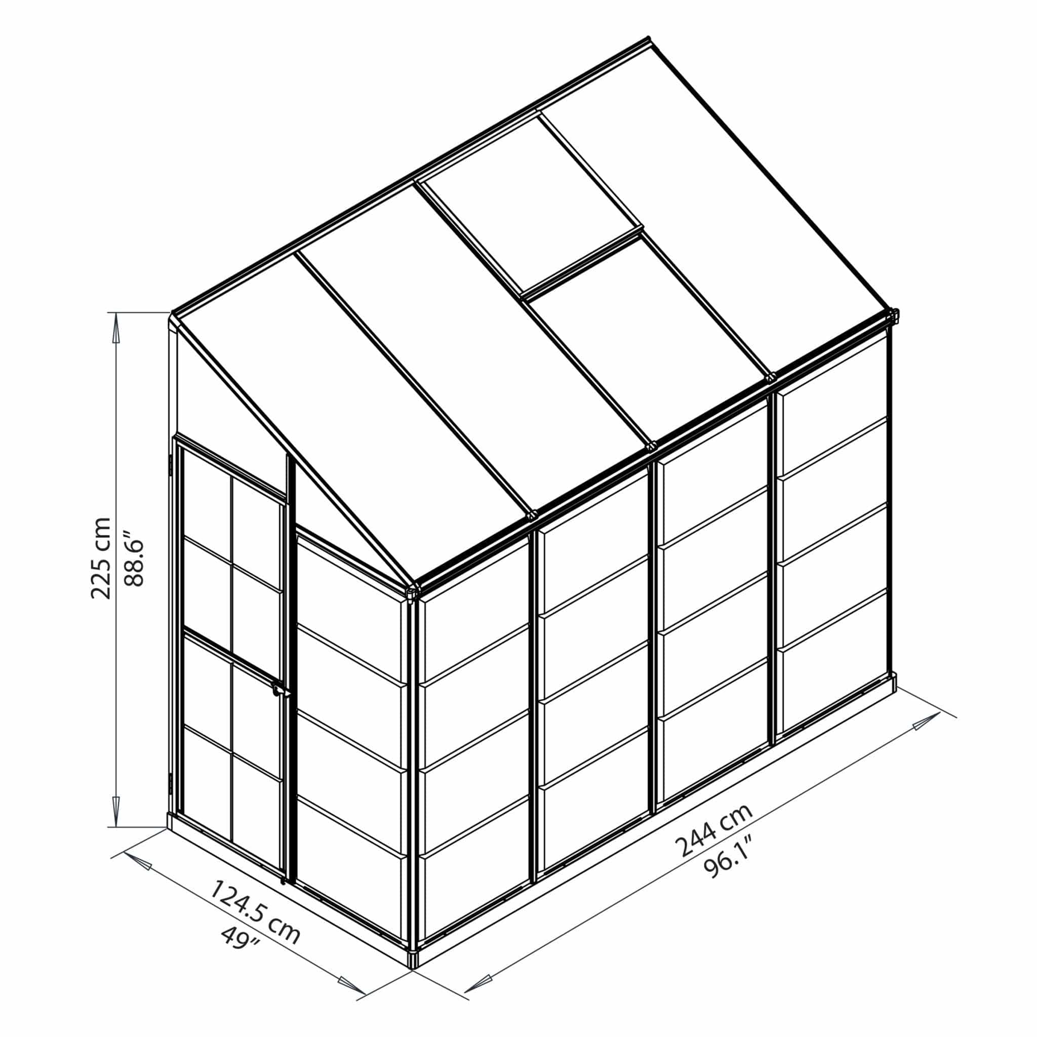 Palram - Canopia | 4x8 ft Hybrid Lean-To Greenhouse Kit - Silver With 0.8mm Polycarbonate Glazing - Image 8