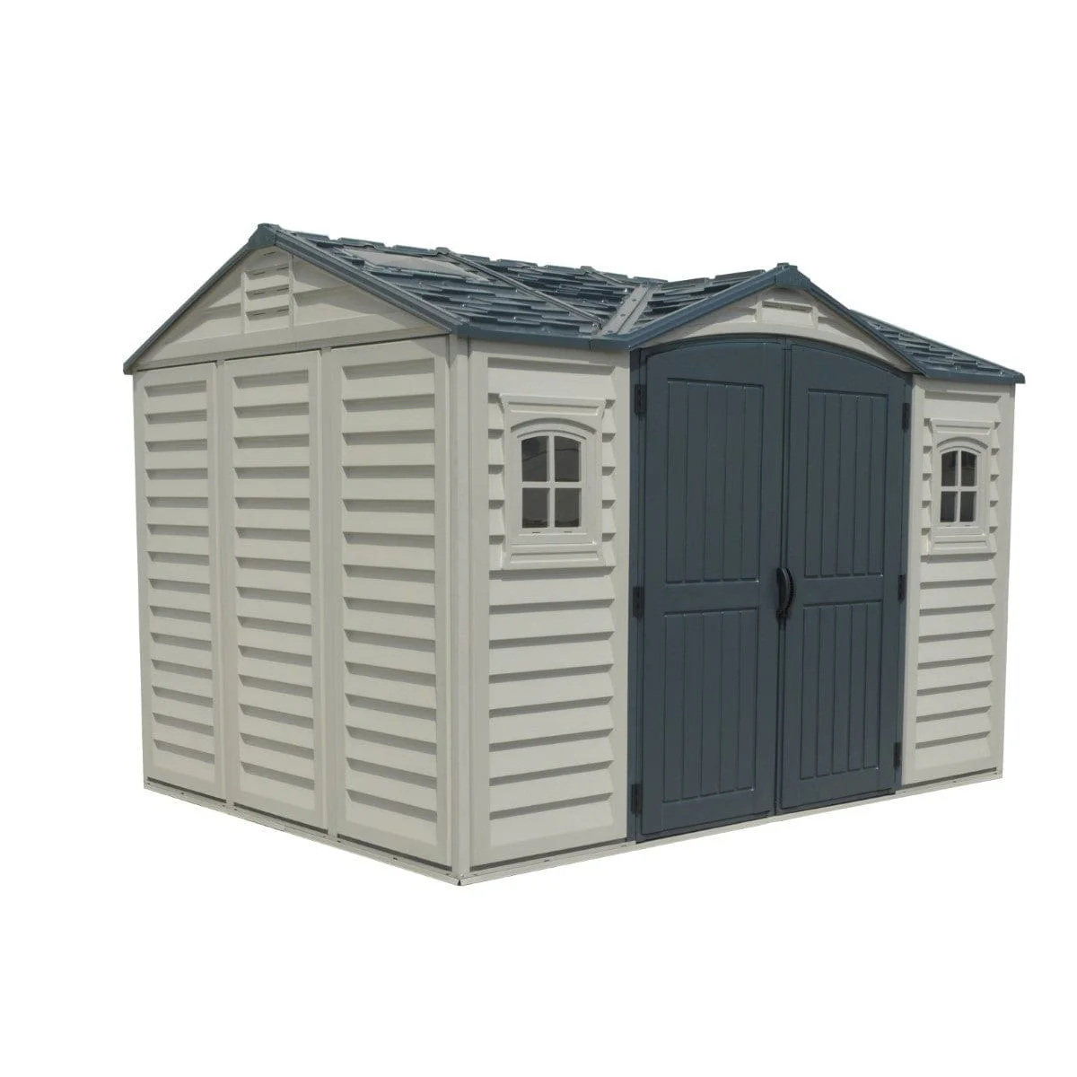 DuraMax | 10.5x8x6 ft Apex Pro Vinyl Plastic Storage Shed with Foundation, 2 Windows & a Sidedoor - Image 3