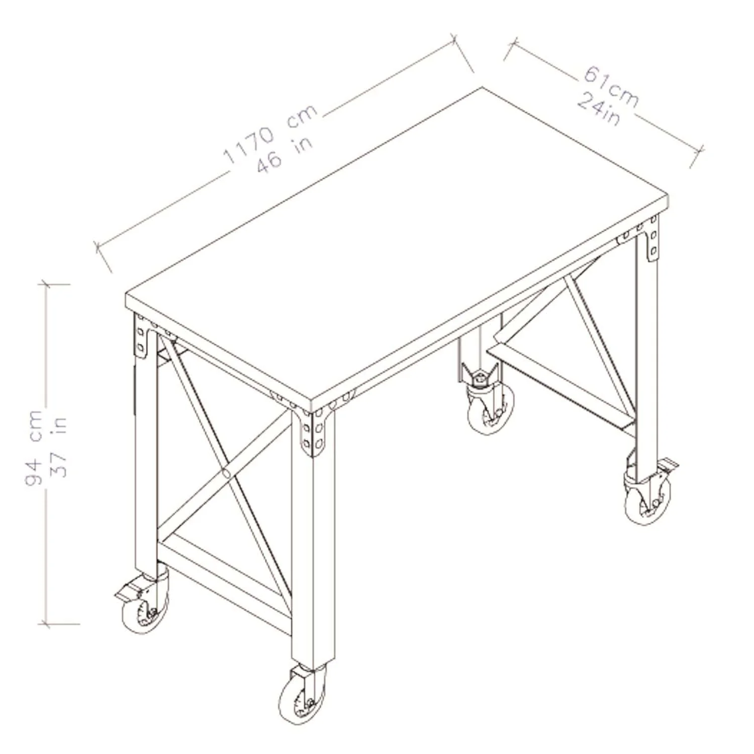 DuraMax | 46 In. x 24 In. Rolling Industrial Worktable Desk With Solid Wood Top - Image 9