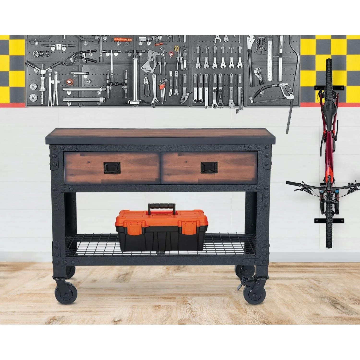 DuraMax | 48 In x 24 In. 2 Drawer Rolling Industrial Workbench With Wood Top - Image 4