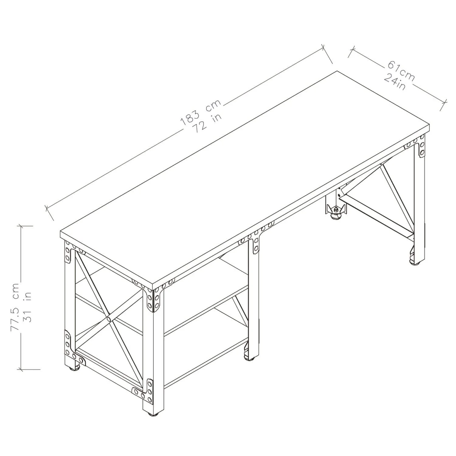 DuraMax | Weston 72" Industrial Metal & Wood desk with shelves - Image 11