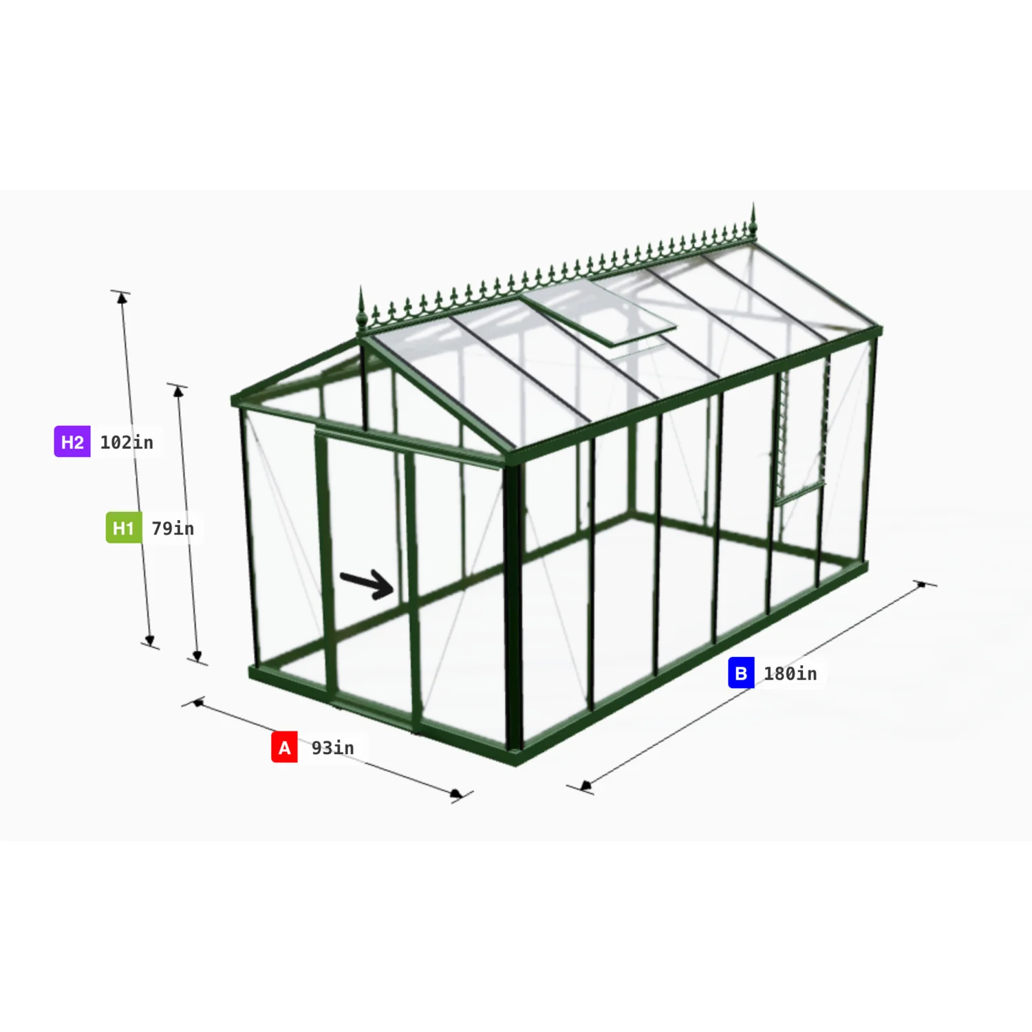 Janssens | 8x15x8.5 ft Royal Victorian VI 24 Greenhouse Kit with 4mm Tempered Glass - Image 2
