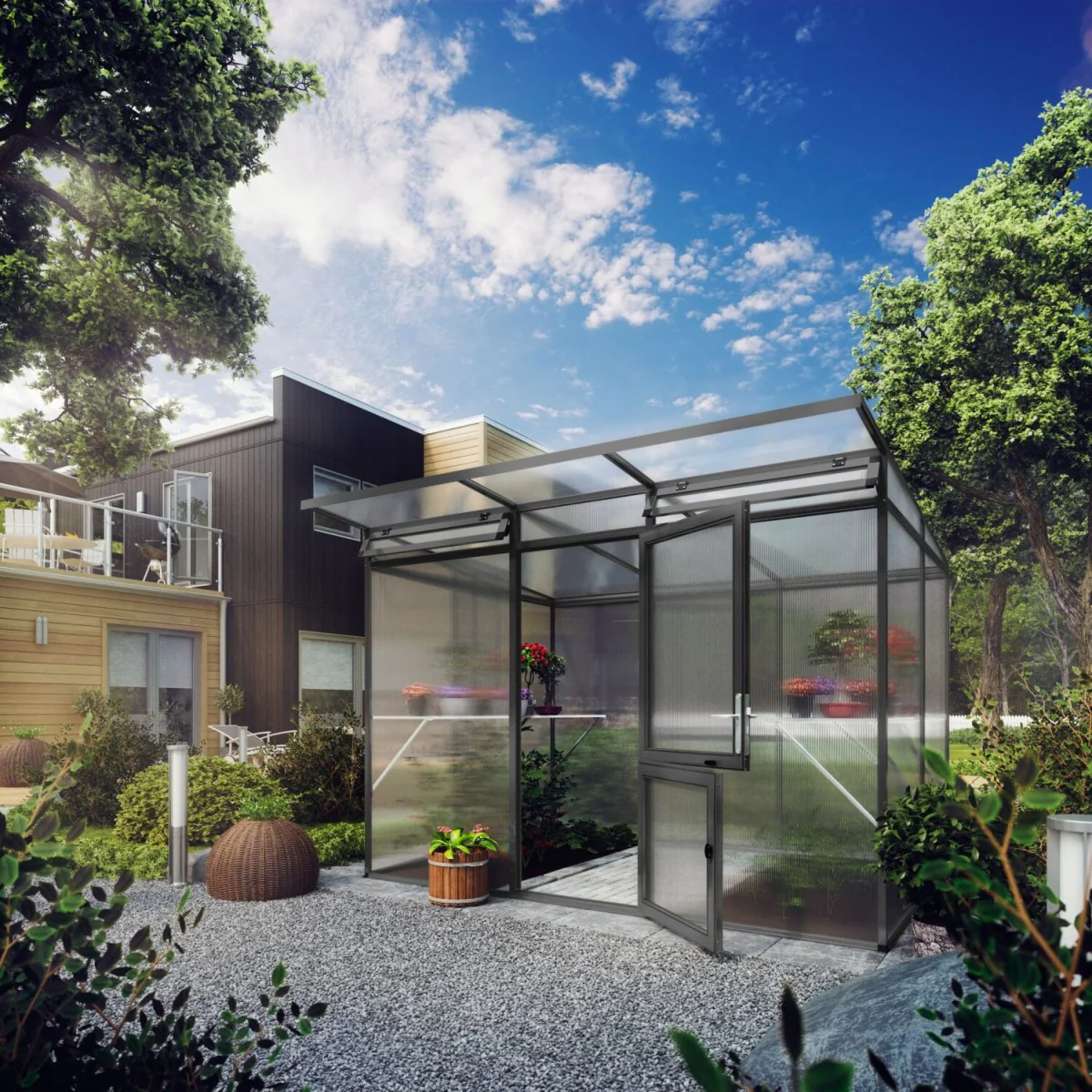 KGT | Linea II Modern Greenhouse 9ft 9in x 6ft 8in x 7ft - 4mm Glass / 10mm Twin-Wall Polycarbonate Glazing - Image 3