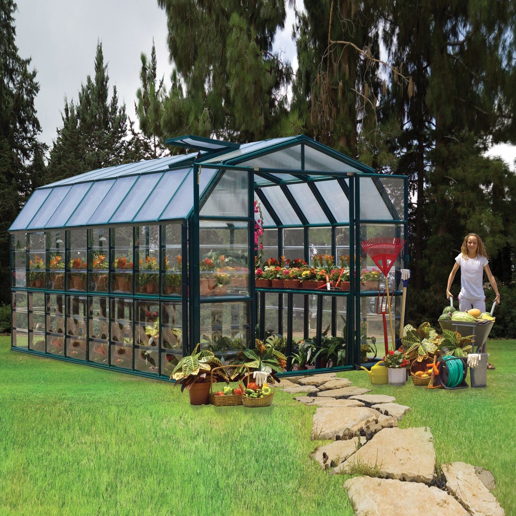 Palram - Canopia | Grand Gardener Greenhouse Kit - 8 Ft Wide - Green - 0.8mm Clear Polycarbonate Glazing - Image 14