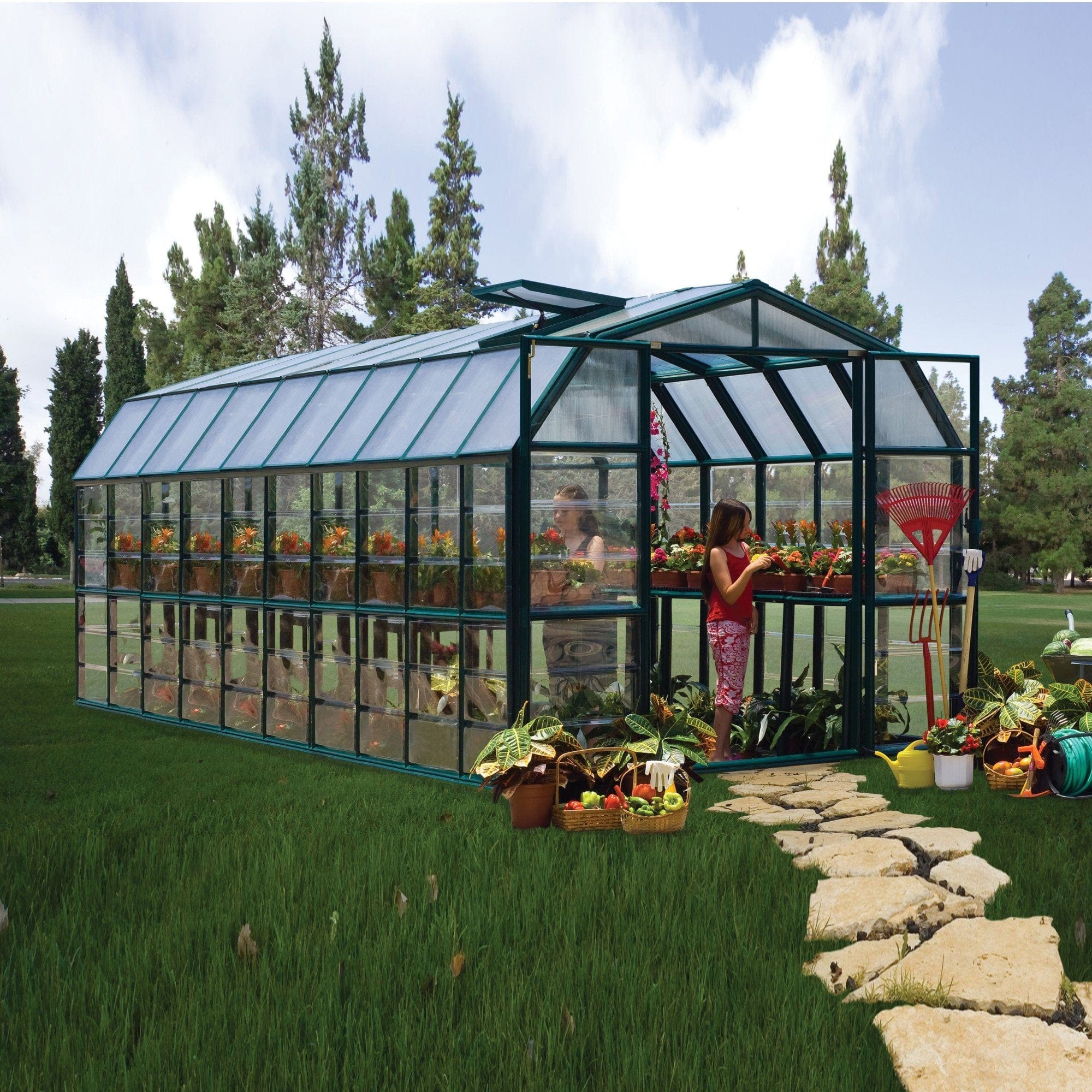Palram - Canopia | Grand Gardener Greenhouse Kit - 8 Ft Wide - Green - 0.8mm Clear Polycarbonate Glazing - Image 18