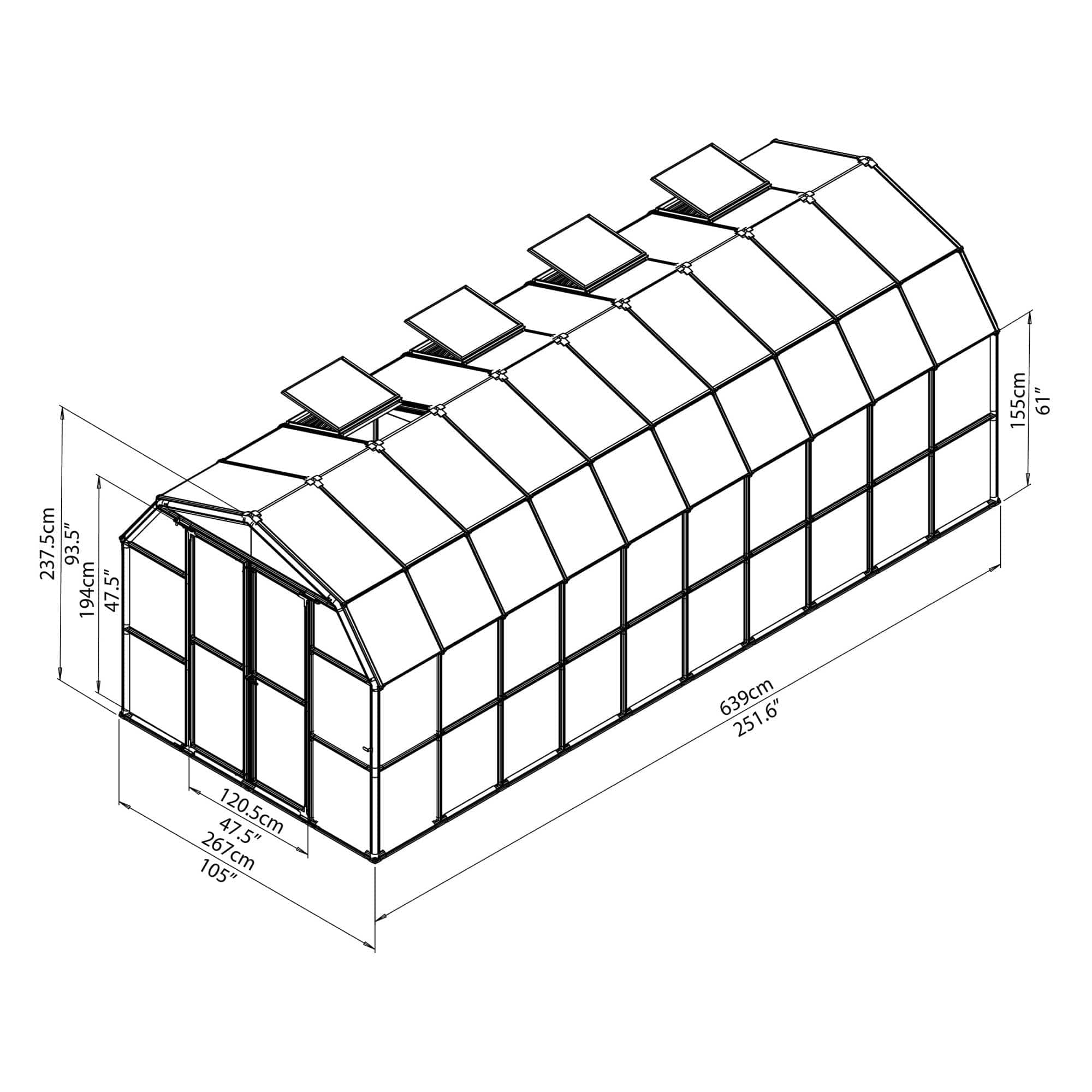 Palram - Canopia | Grand Gardener Greenhouse Kit - 8 Ft Wide - Green - 0.8mm Clear Polycarbonate Glazing - Image 20