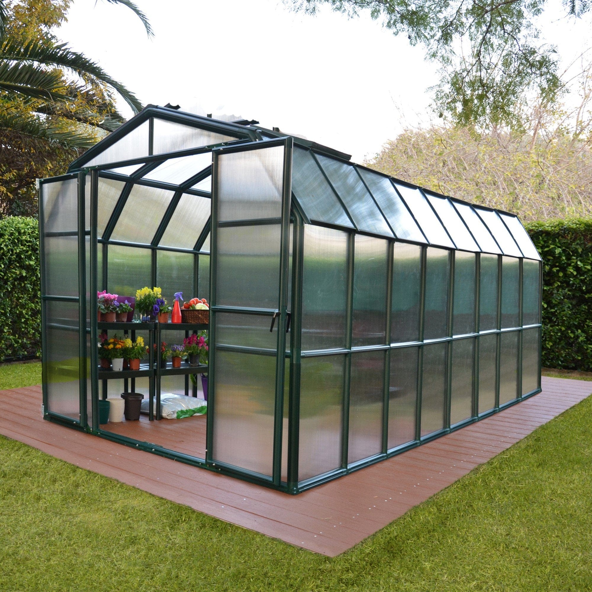 Palram - Canopia | Grand Gardener Greenhouse Kit - 8 ft Wide - Green - 6mm Twin-wall Polycarbonate Glazing - Image 16