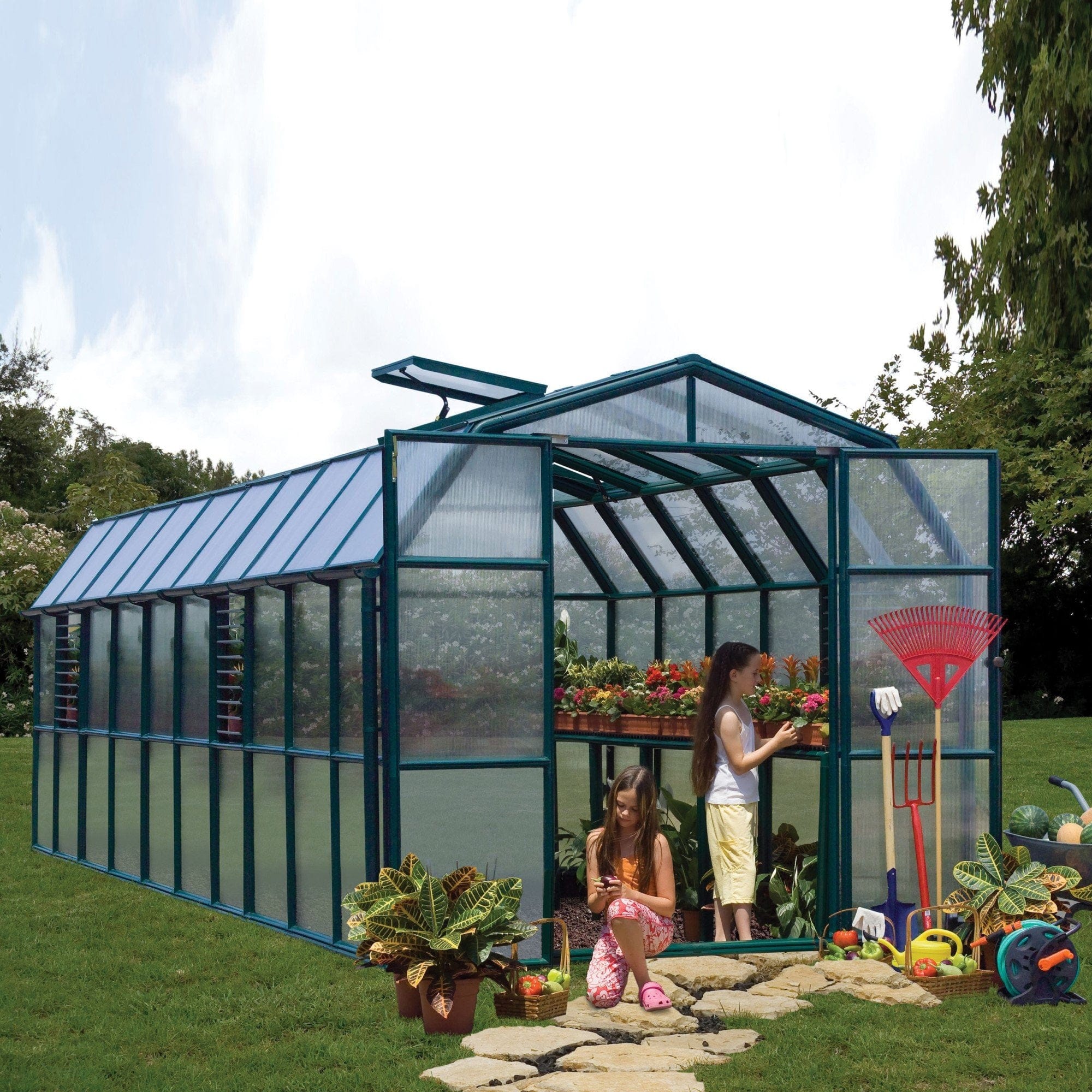 Palram - Canopia | Grand Gardener Greenhouse Kit - 8 ft Wide - Green - 6mm Twin-wall Polycarbonate Glazing - Image 19
