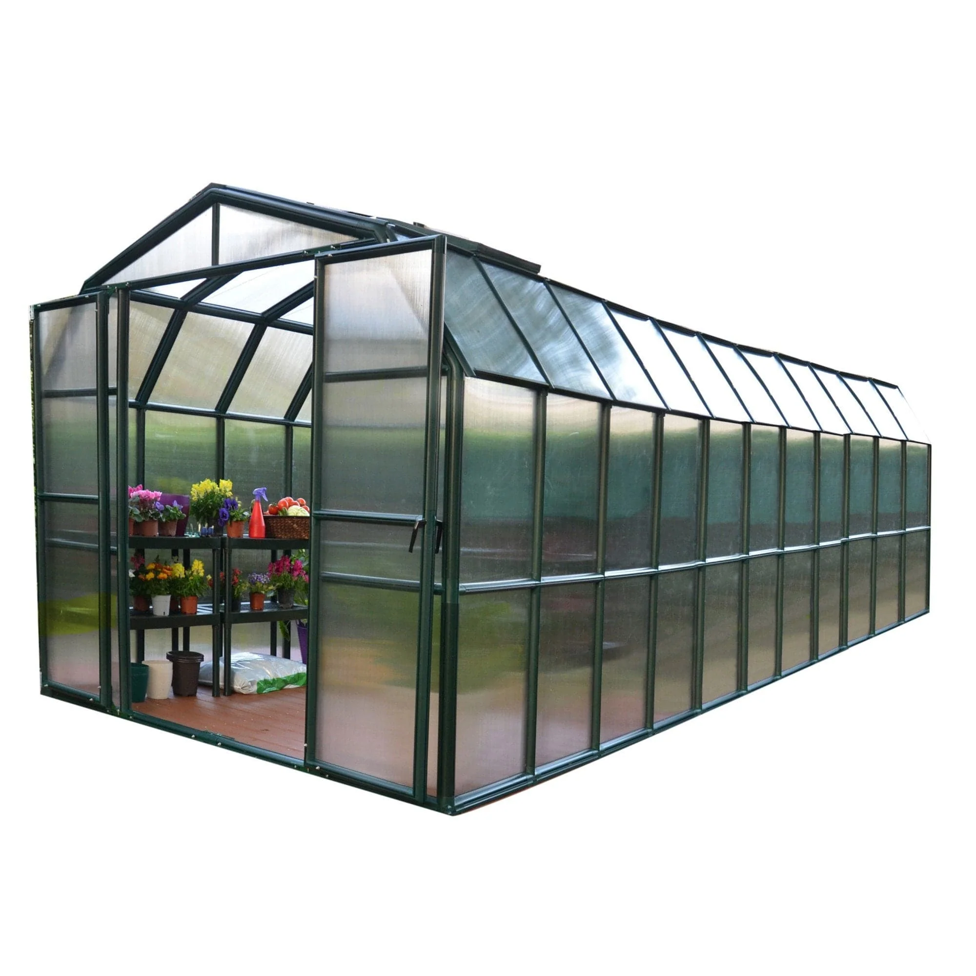 Palram - Canopia | Grand Gardener Greenhouse Kit - 8 ft Wide - Green - 6mm Twin-wall Polycarbonate Glazing - Image 20