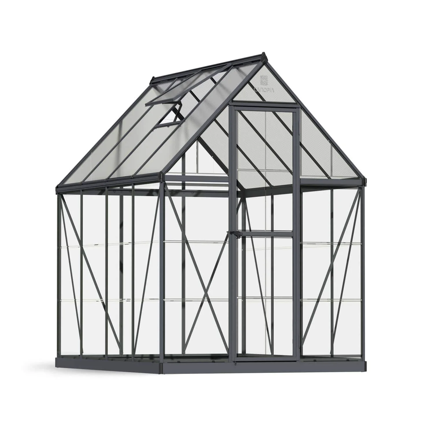 Palram - Canopia | 6x8 ft Hybrid Greenhouse Kit - Gray With 0.8mm Polycarbonate Glazing