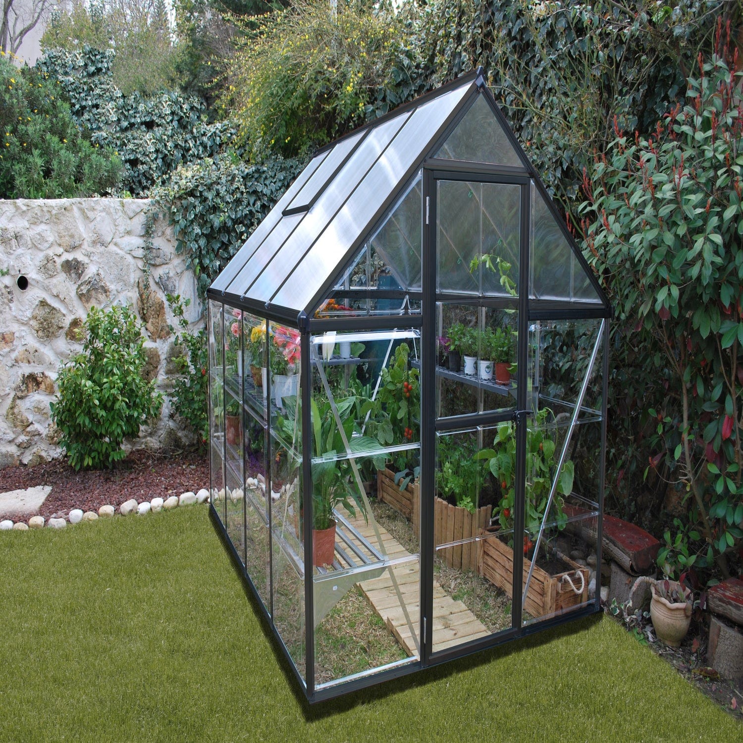 Palram - Canopia | 6x8 ft Hybrid Greenhouse Kit - Gray With 0.8mm Polycarbonate Glazing - Image 2