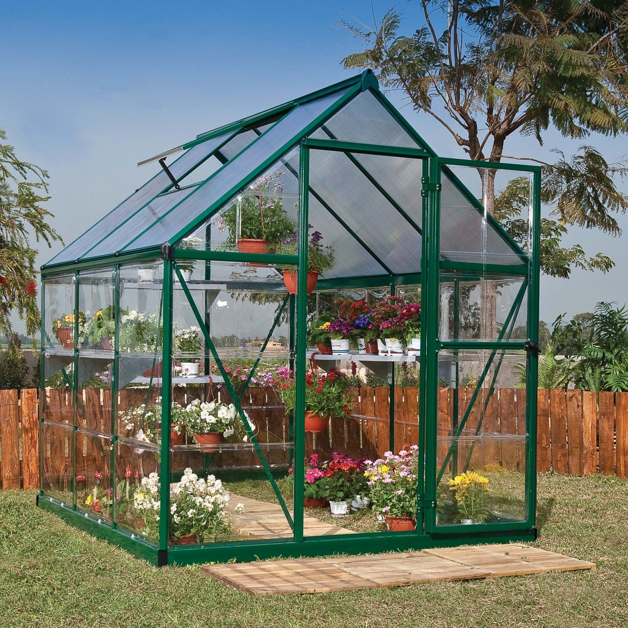 Palram - Canopia | 6x6 ft Hybrid Greenhouse Kit - Green With 0.8mm Polycarbonate Glazing