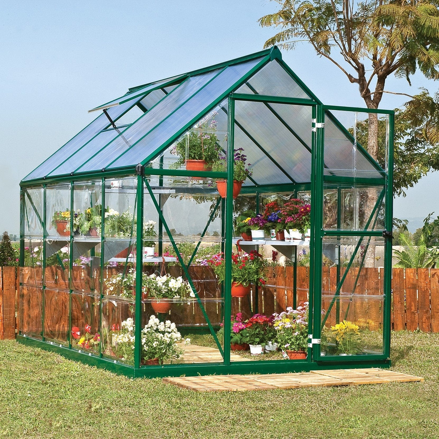 Palram - Canopia | 6x8 ft Hybrid Greenhouse Kit - Green With 0.8mm Polycarbonate Glazing